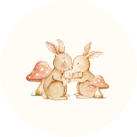 Sluitsticker konijnenfamilie bij paddenstoel