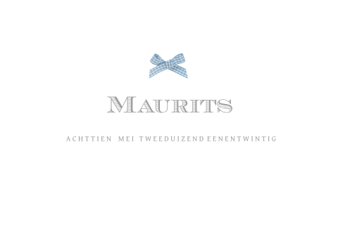 Klassiek geboortekaartje met blauw geruit strikje