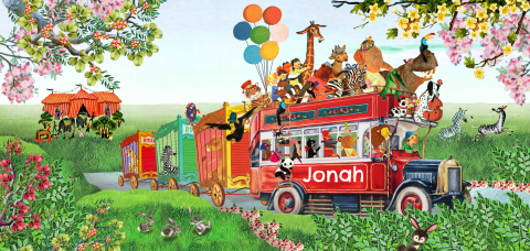 Vrolijk geboortekaartje met circusbus