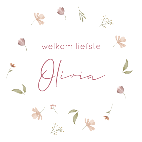 Raamsticker lief met naam en bloemetjes