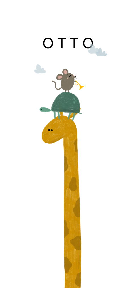 Avontuurlijk geboortekaartje met giraffe, schildpad en muis