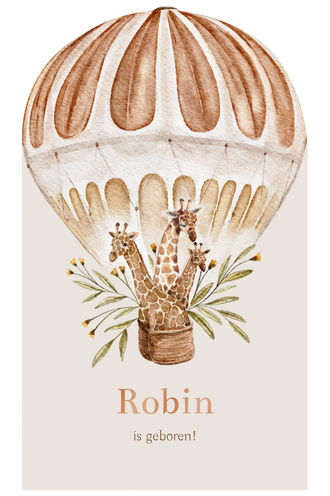 Geboortekaartje unieke vorm van luchtballon met hoogglans