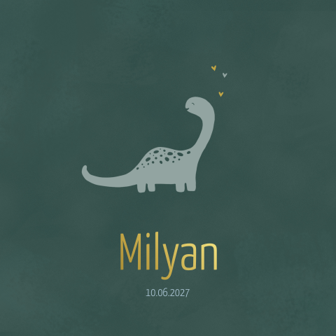 Stoer babykaartje met dino en goudfolie