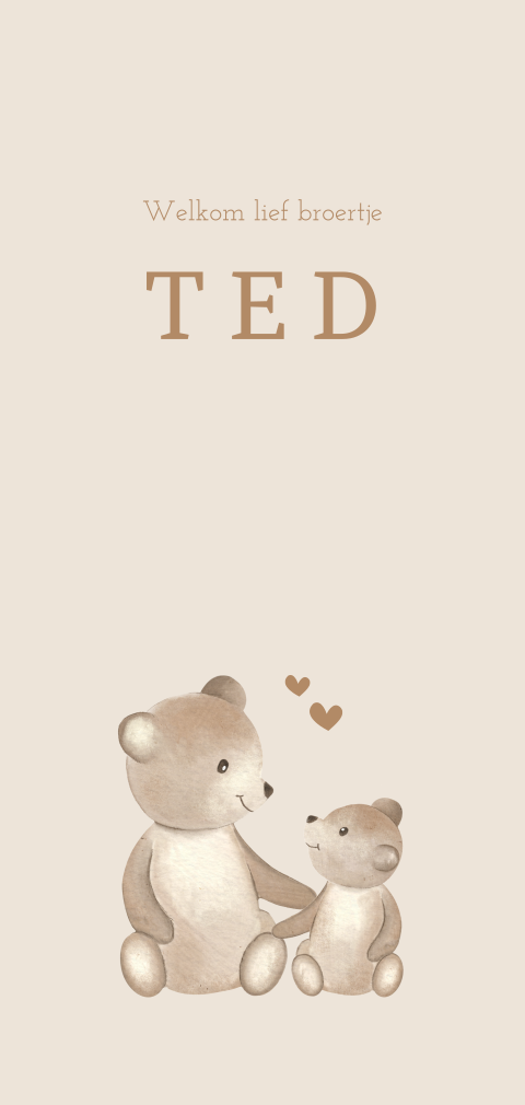 Geboortekaartje voor broertje met illustratie van beren