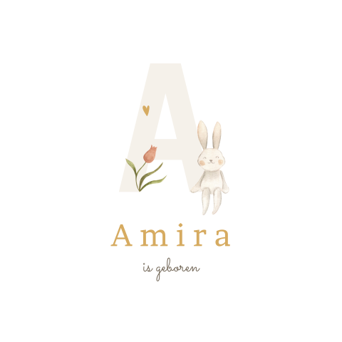 Raamsticker met initiaal, bloem en konijn