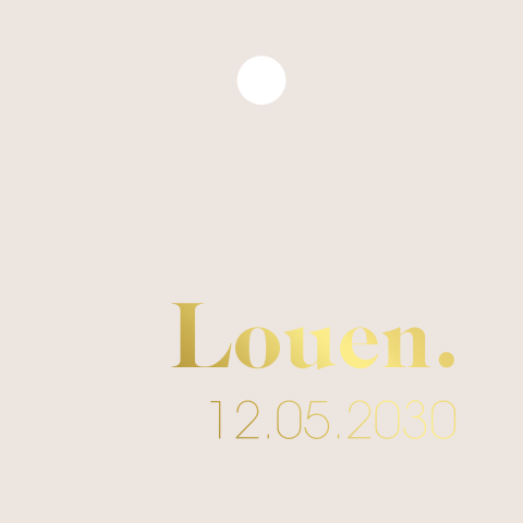 Label vierkant met goudfolie naam en datum