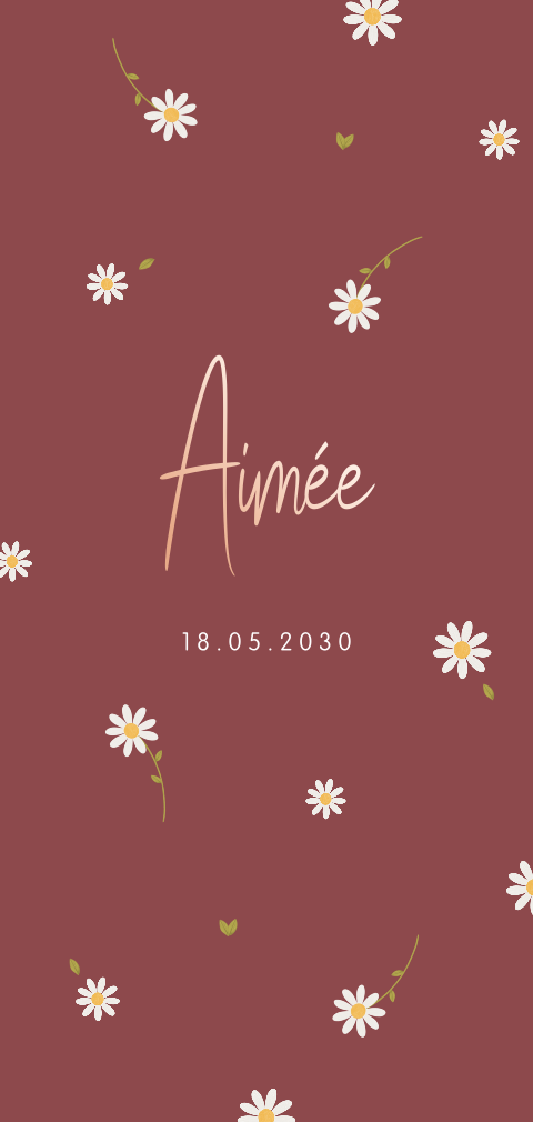 Roségoudfolie geboortekaartje met bloemen voor een meisje