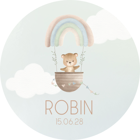 Raamsticker rond met regenboog luchtballon