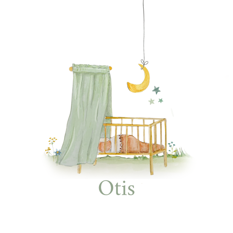 Lief geboortekaartje met getekend wiegje en maan voor een jongen