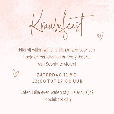 Kraamborrelkaart met roze watercolour