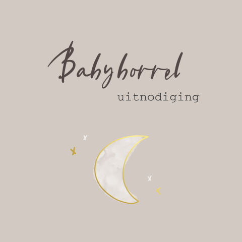 Uitnodiging kraamborrel beige met watercolour maantje