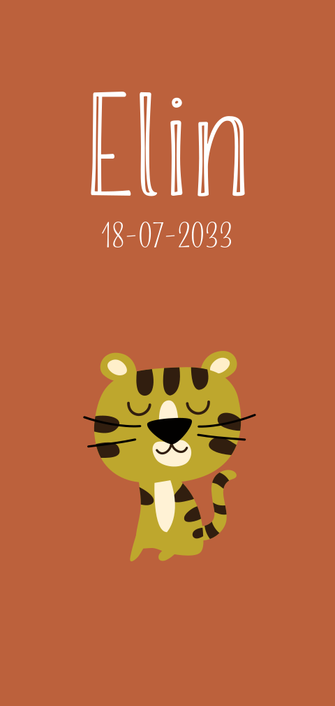 Minimalistische geboortekaart dochtertje lieve tijger aardetint