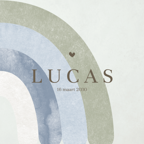 Regenboog geboortekaartje met hartje voor een jongen