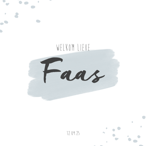 Hip geboortekaartje voor jongen met een verf strepen en stippen