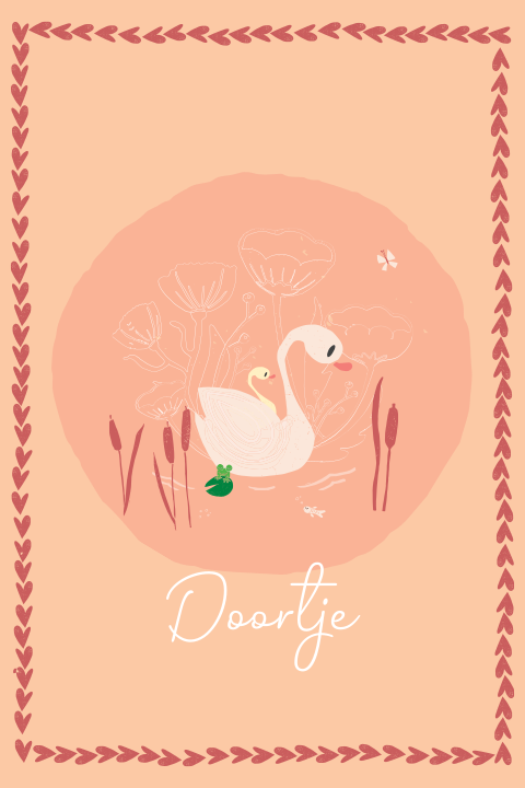 Vrolijk geboortekaartje met zwaantjes en hartjes