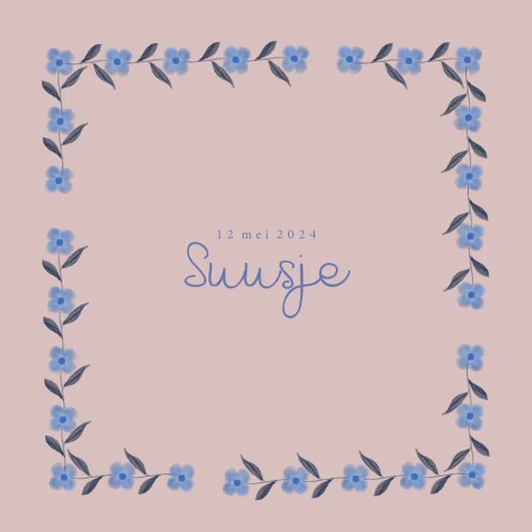 Lief geboortekaartje met blauwe watercolour bloemen
