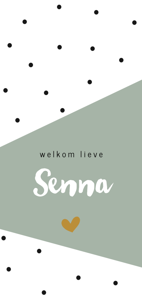 Hip geboortekaartje dochter met groen vlak en zwarte stippen