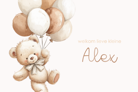 Heerlijk geboortekaartje beer met ballonnen