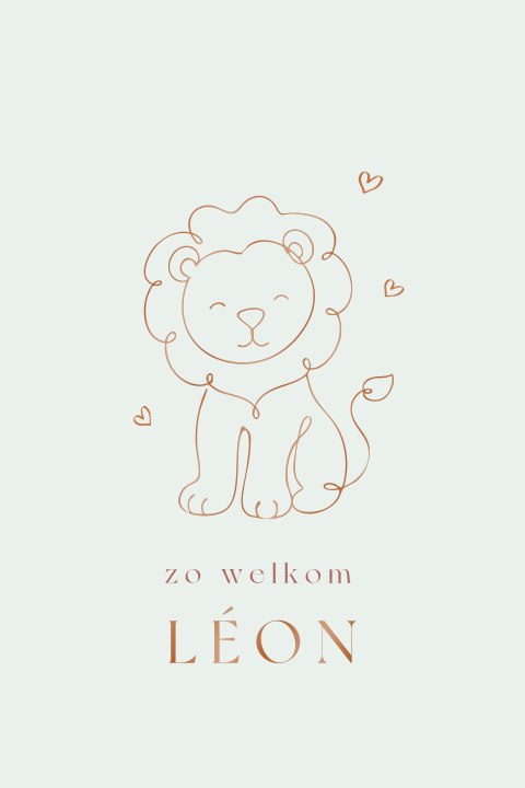Geboortekaartje met leeuw in lijntekening en hoogglans