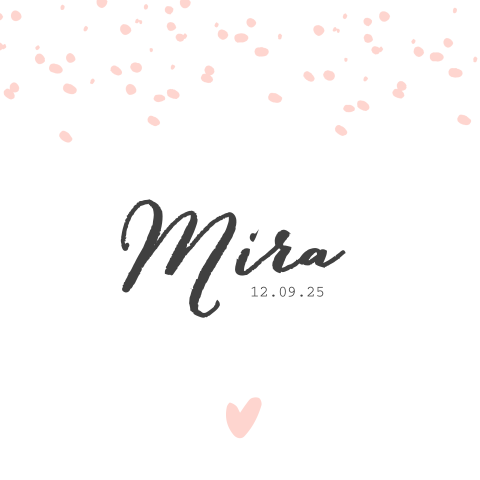 Lief geboortekaartje met roze confetti en hartje