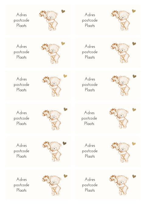 Adressticker met teddybeer en stokpaard
