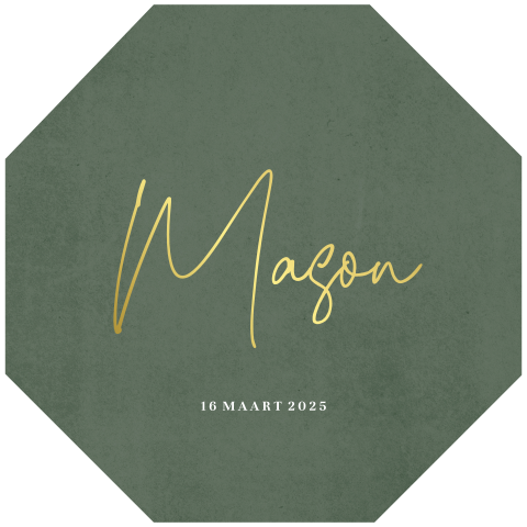 Origineel geboortekaartje met goudfolie en groene velvet-look