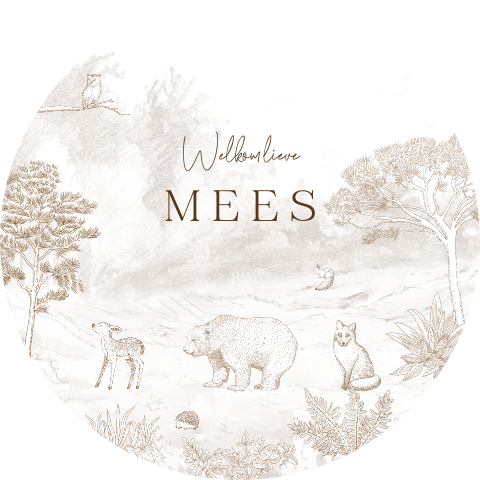 Raamsticker rond bruin met getekende bosdieren