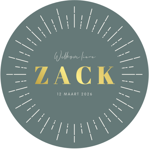 Uniek rond geboortekaartje met goudfolie en streepjes