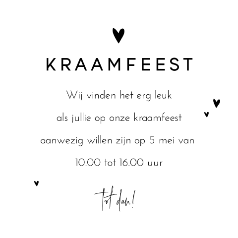 Enkel kaartje kraamfeest in zwart-wit