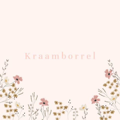 Kraamborrel uitnodiging roze met veldbloemen