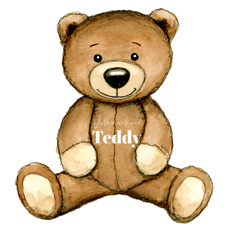Lief geboortekaartje in de vorm van een teddybeertje