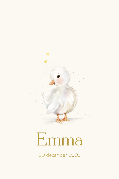Goudfolie geboortekaartje met illustratie eendje