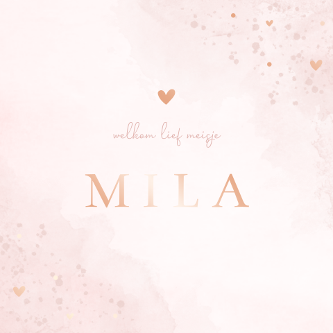 Roséfolie geboortekaart dochter met watercolour en ronde hoeken