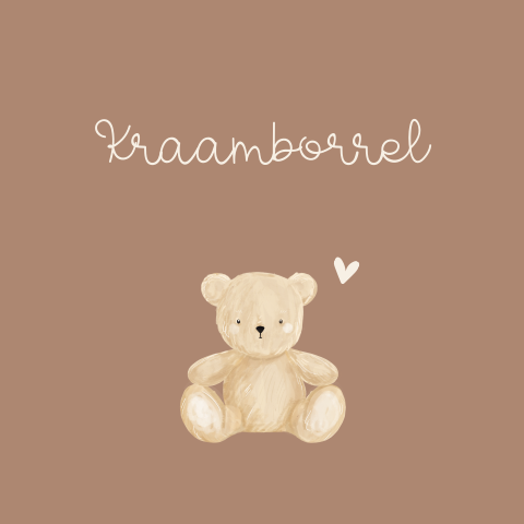 Uitnodiging kraamfeest in aardetinten met lief beertje