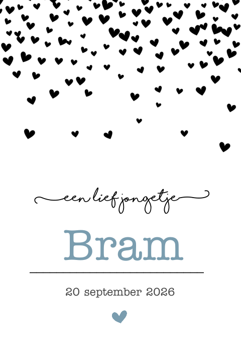 Geboortekaartje met zwarte hartjes