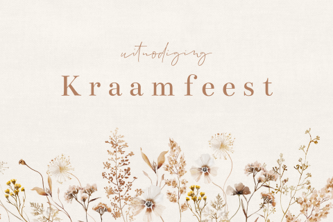 Kraamfeest uitnodiging beige met veldbloemen