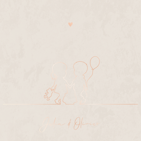 Lief tweelingkaartje met roségoudfolie lijntekening