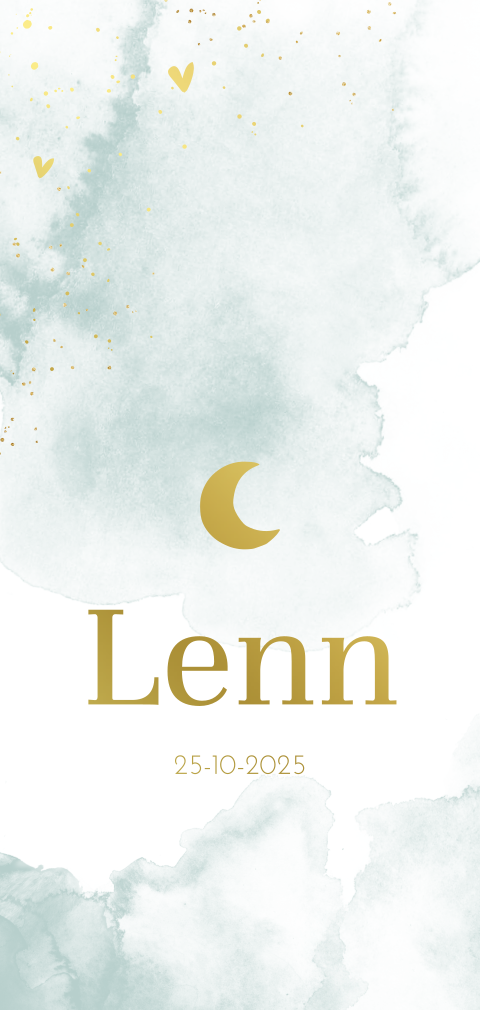 Hip geboortekaartje met goudfolie naam en maantje voor een jongen