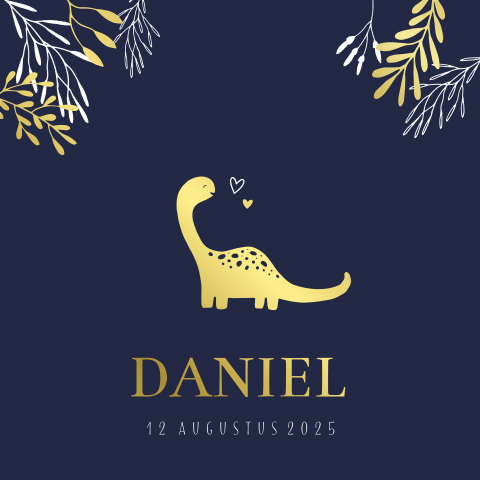 Stoer geboortekaartje voor jongen met goudfolie dino