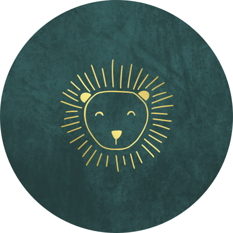 Sluitsticker stoer groen met goudfolie leeuw