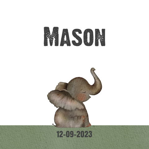 Geboortekaart voor jongen met waterverf olifantje