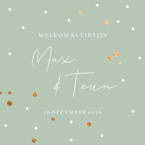 Hip tweeling geboortekaartje met goudlook