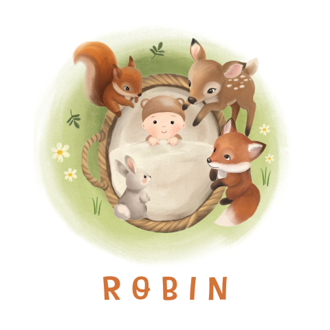 Raamsticker met baby mandje en bosdieren in gras