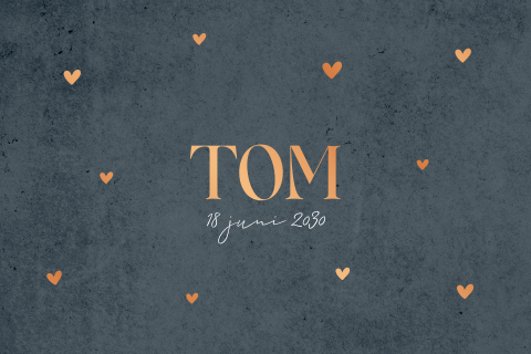 Geboortekaartje met koperfolie hartjes