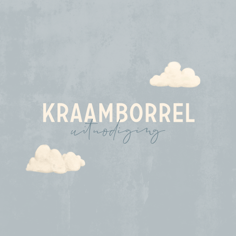 Kraamfeest uitnodiging blauwe velvet-look met wolkjes
