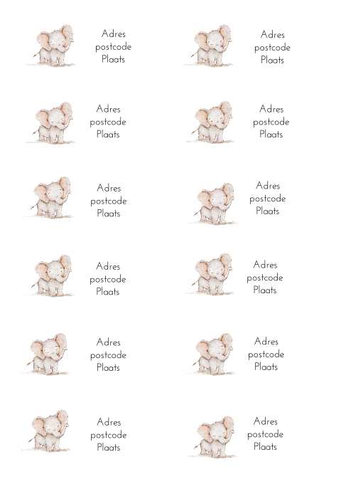 Adressticker met olifantje