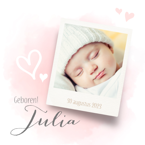 Geboortekaartje aquarel en foto meisje