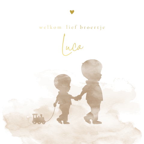 Schattig geboortekaartje met silhouet broertjes in aquarel