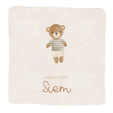 Lief geboortekaartje beige met knuffel beer
