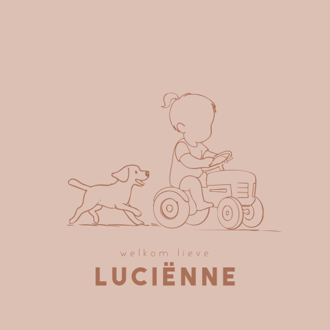 Geboortekaartje voor een meisje met tractor en hondje